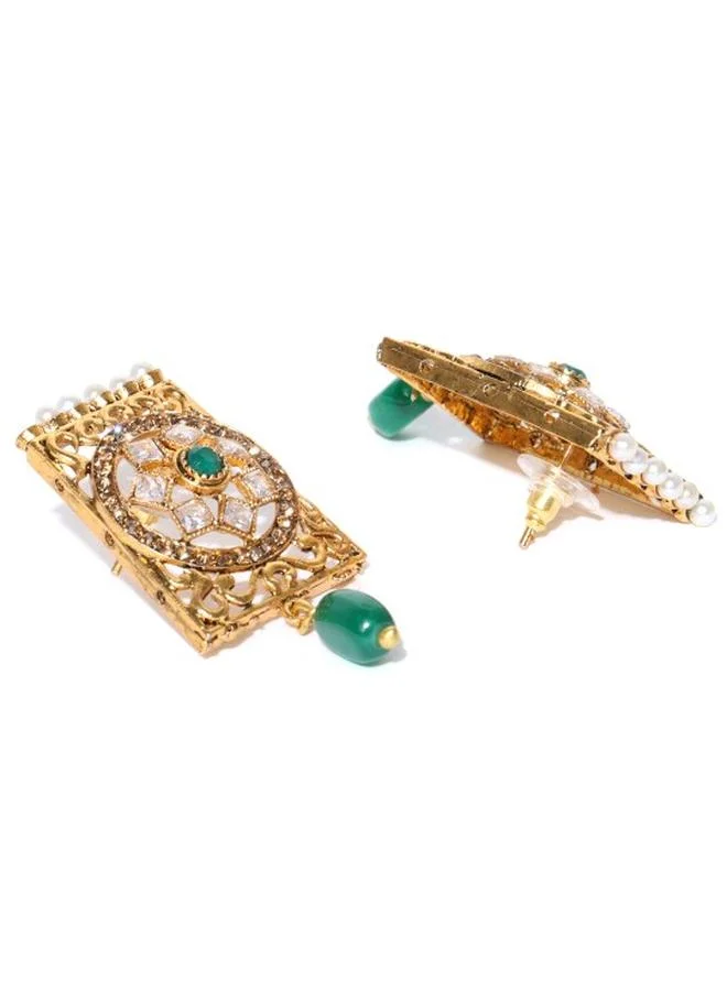 Priyaasi Peacocks Meenakari Kundan Stone Studded Beaded Chandbalis