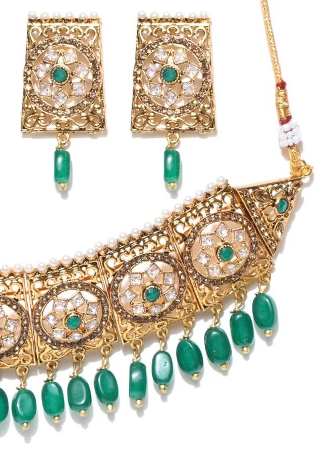 Priyaasi Peacocks Meenakari Kundan Stone Studded Beaded Chandbalis