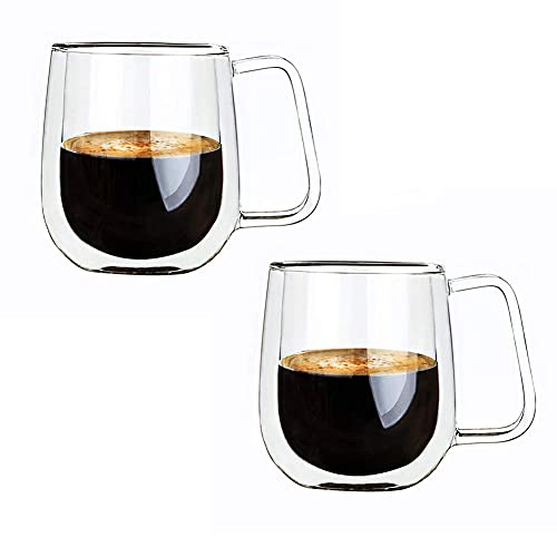 Baskety Double Wall Mug 250ML Glass Mug Double Wall Heat Resistant Cup Stylish Double Wall Glass Coffee Cup Heat Resistant Glass (Pack of 2) - Image 1