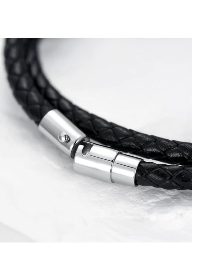 Fayrouz Jewellery Italian Leather Bracelet Double Braided Genuine Leather Bracelet Black/Brown/Red with Stainless Steel Magnetic Clasp - Image 2