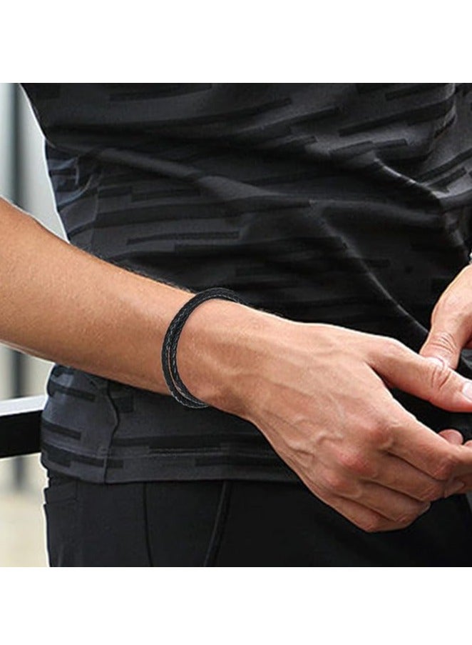 Fayrouz Jewellery Italian Leather Bracelet Double Braided Genuine Leather Bracelet Black/Brown/Red with Stainless Steel Magnetic Clasp - Image 4