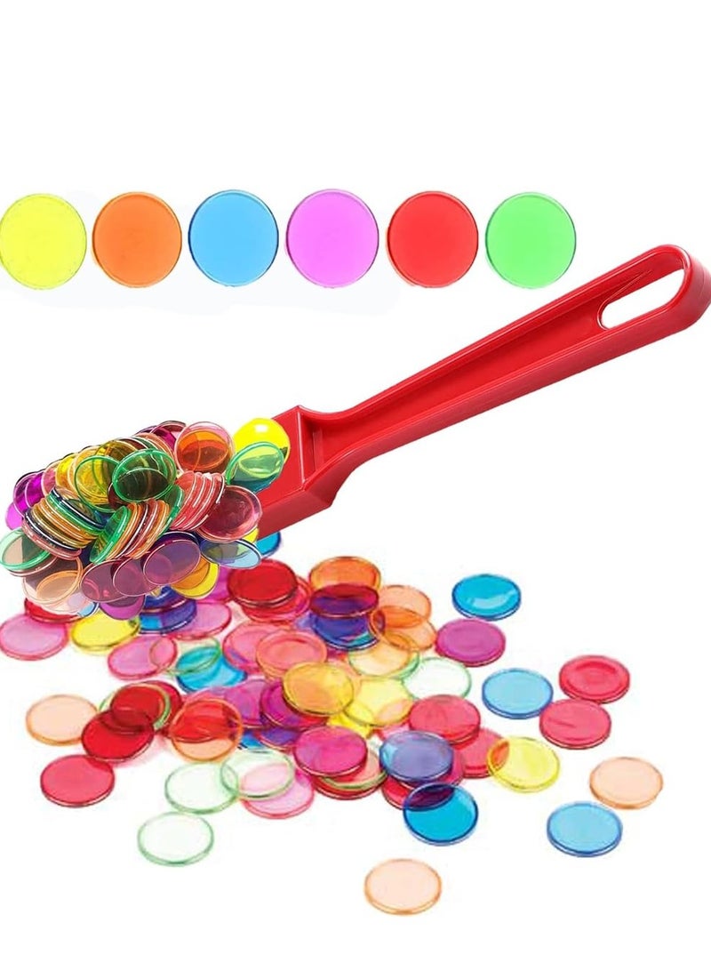 DURKU 250 Pieces Transparent Color Counting Chips, 6 Color Metal Chips for Counting School Game Chips, Plastic Markers Education Tool for Students - Image 1