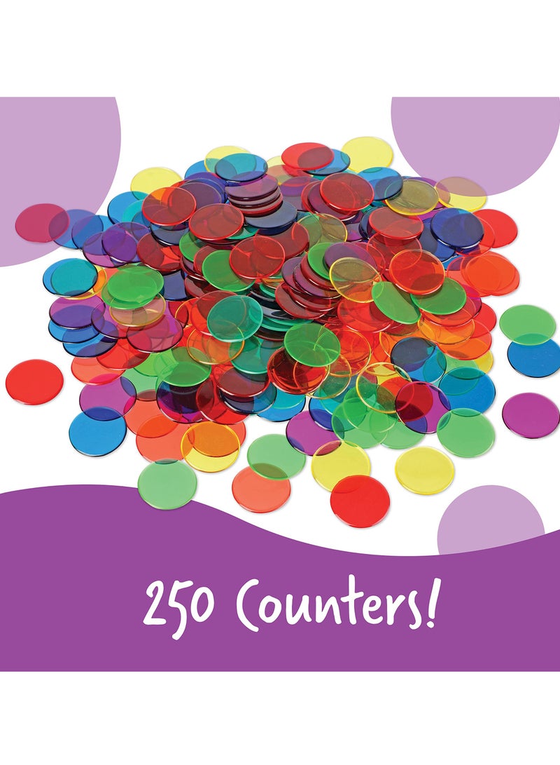 DURKU 250 Pieces Transparent Color Counting Chips, 6 Color Metal Chips for Counting School Game Chips, Plastic Markers Education Tool for Students - Image 4
