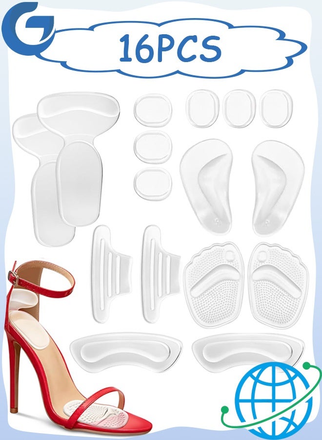 إم إكس إن 16 قطعة من وسادات الكعب العالي المضادة للانزلاق، وسادات كعب قابلة للتعديل، حشوات حشو لأصابع القدم، نعال داخلية أمامية، مقابض للكعب، بطانة للأحذية الكبيرة للرجال والنساء - Image 1