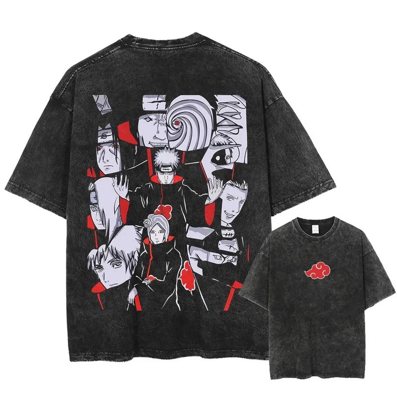Naruto Anime Print Washed Cotton Tee Summer 2024 1 washed black 