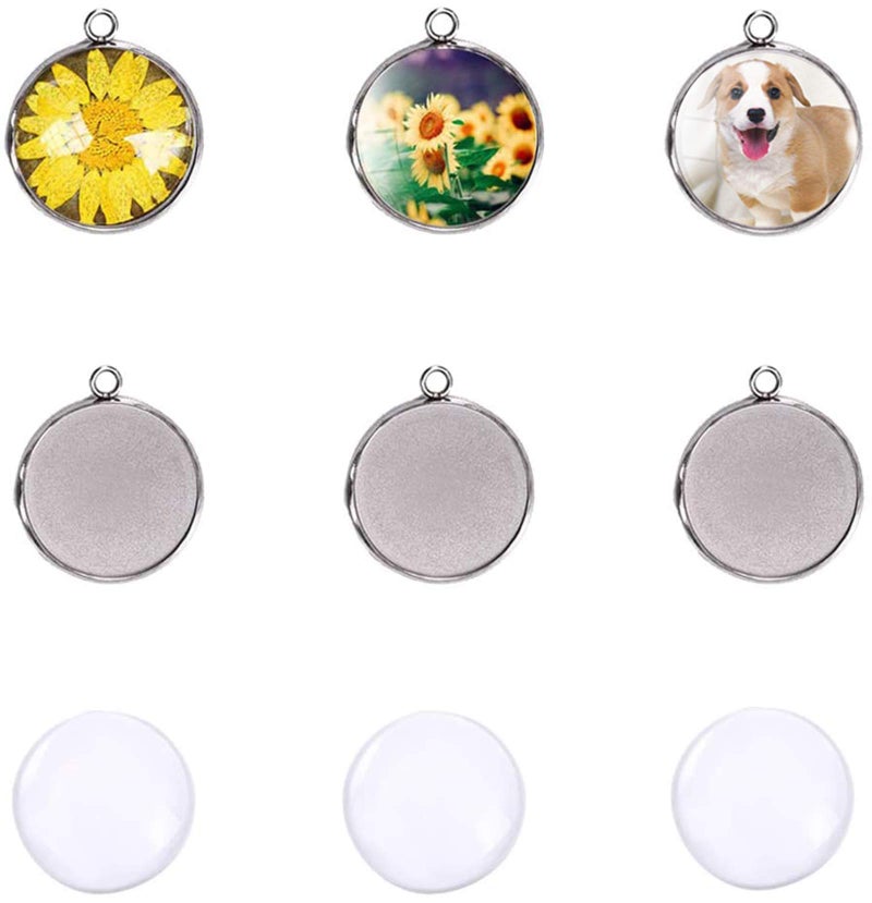 LANBEIDE Silver Pendant Trays for Jewelry Making Kits 40 Pieces Stainless Steel Round Bezel with 40 Pcs Clear Cabochon Dome 25mm  1 Inch Diameter Total 80 Pcs