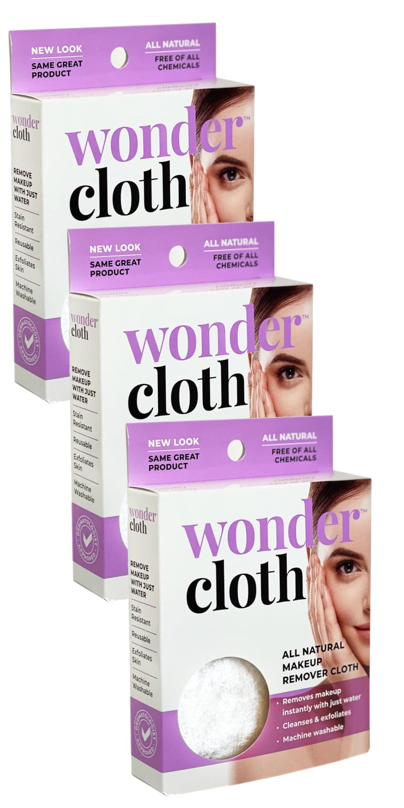 Wonder Wonder Cloth Pack of 3  All Natural MakeUp Remover Cloth Removes Makeup Instantly with Just Water Cleanses and Exfoliates Machine Washable