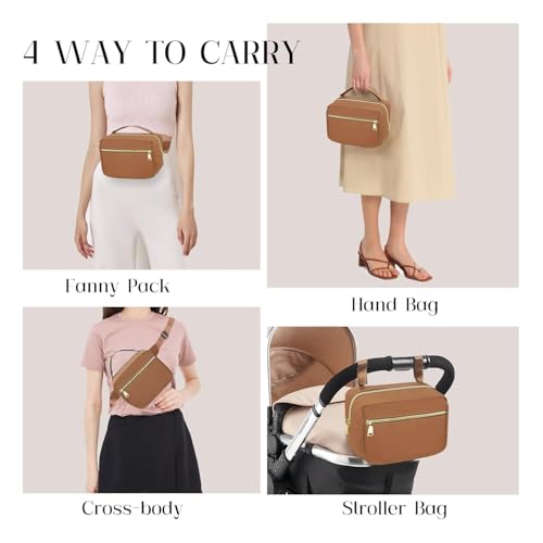 printe Small Diaper Bag with Portable Changing Pad, Crossbody Women Waist Bag with Wipes Pocket for Travel, Stroller Diaper Funny Pack, Brown - Image 2