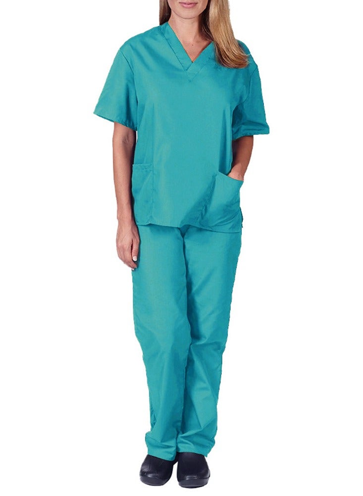 Loquat Medical Uniform Scrubs Set Fast Dry V-Neck Top and Loose Pants Suit Lake Blue - Image 3