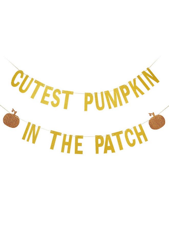 LeeSky Gold Glittery Cutest Pumpkin In The Patch Banner - Fall Pumpkin Theme, 6" x 4" Rectangular Indoor/Outdoor Banner for Halloween, Thanksgiving, Birthday & Baby Shower - Image 1