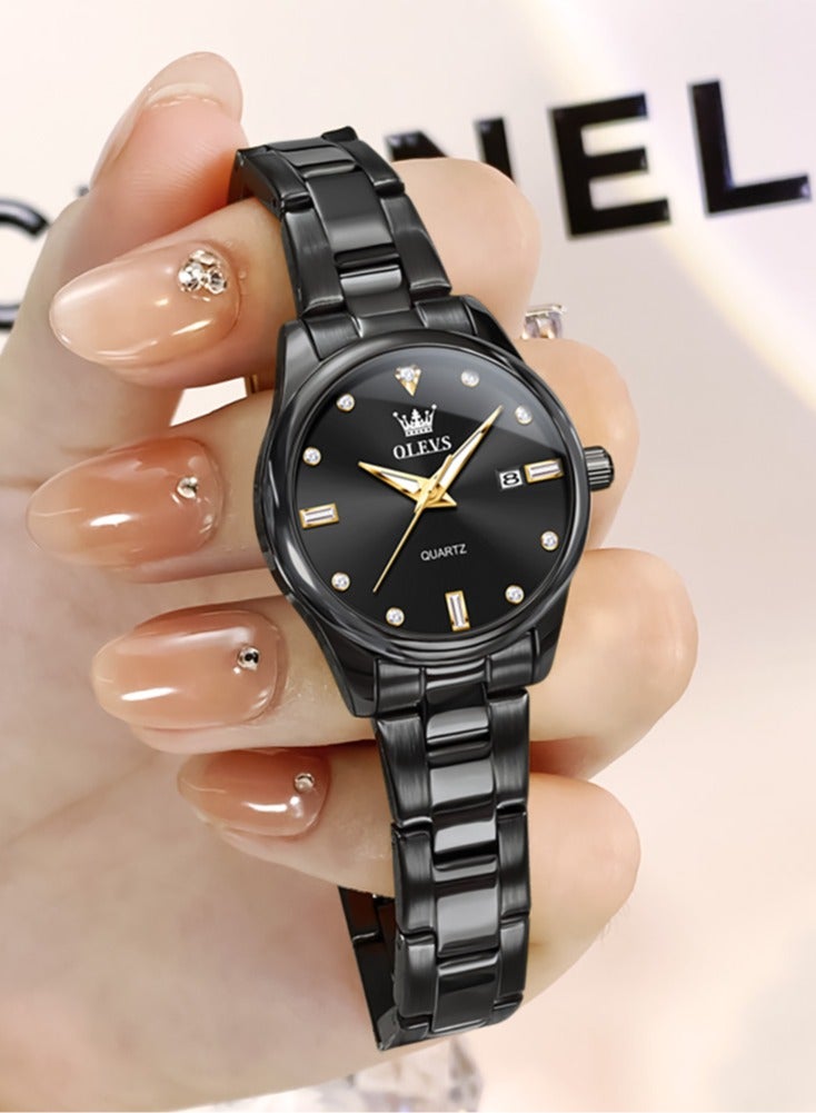 أوليفز ساعة نسائية بسيطة وفاخرة مقاومة للماء، حركة كوارتز بحزام من الفولاذ المقاوم للصدأ، مضيئة، مع وظيفة التاريخ - Image 1