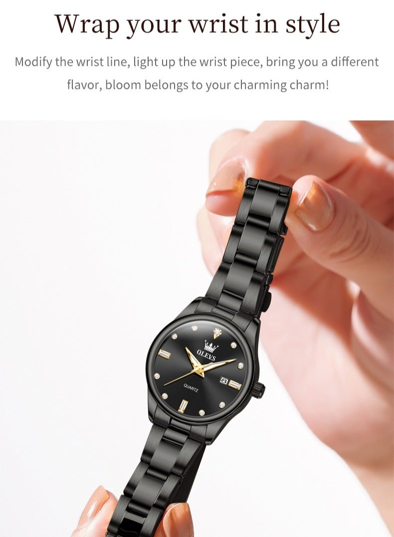 أوليفز ساعة نسائية بسيطة وفاخرة مقاومة للماء، حركة كوارتز بحزام من الفولاذ المقاوم للصدأ، مضيئة، مع وظيفة التاريخ - Image 2