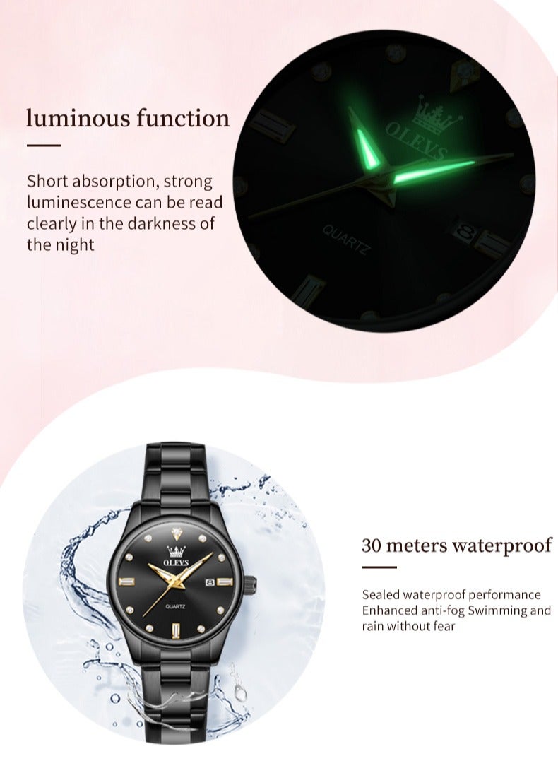 أوليفز ساعة نسائية بسيطة وفاخرة مقاومة للماء، حركة كوارتز بحزام من الفولاذ المقاوم للصدأ، مضيئة، مع وظيفة التاريخ - Image 4