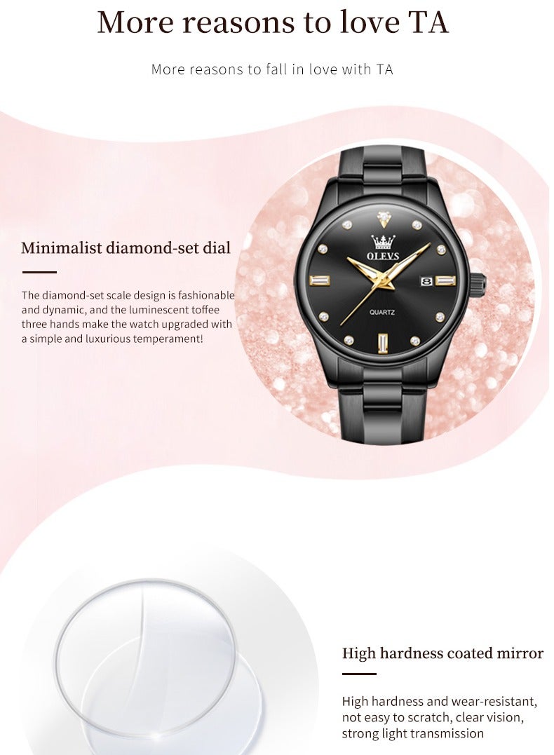 أوليفز ساعة نسائية بسيطة وفاخرة مقاومة للماء، حركة كوارتز بحزام من الفولاذ المقاوم للصدأ، مضيئة، مع وظيفة التاريخ - Image 3