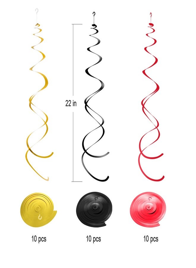WEVEN Hanging Swirls Party Streamer Spiral Decorations for Ceiling (30pcs, Red, Black, Gold) - Image 3