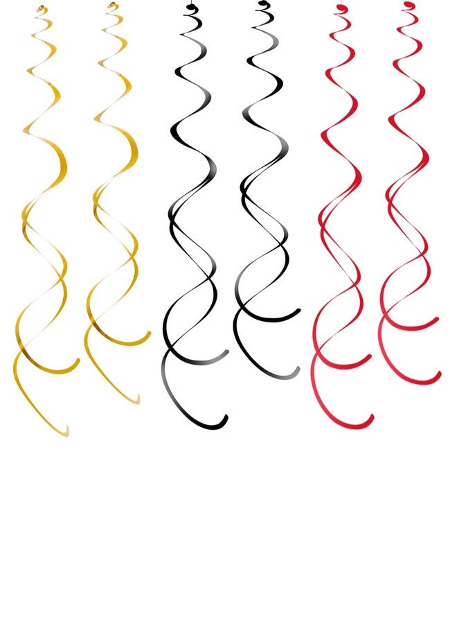 WEVEN Hanging Swirls Party Streamer Spiral Decorations for Ceiling (30pcs, Red, Black, Gold) - Image 1