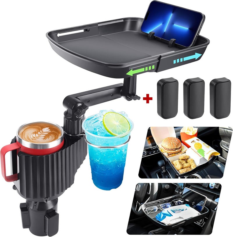 Cup Holder Tray for Car Cup Holder Expander for Car, 3 in 1 Expandable Car Food Table Tray for Eating - Road Trip Essentials, Car Gadgets for Men, Car Travel Accessories Fits 12-40 oz - Image 1