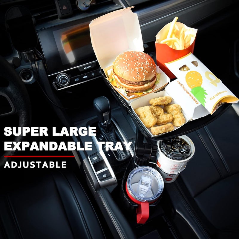 Cup Holder Tray for Car Cup Holder Expander for Car, 3 in 1 Expandable Car Food Table Tray for Eating - Road Trip Essentials, Car Gadgets for Men, Car Travel Accessories Fits 12-40 oz - Image 2