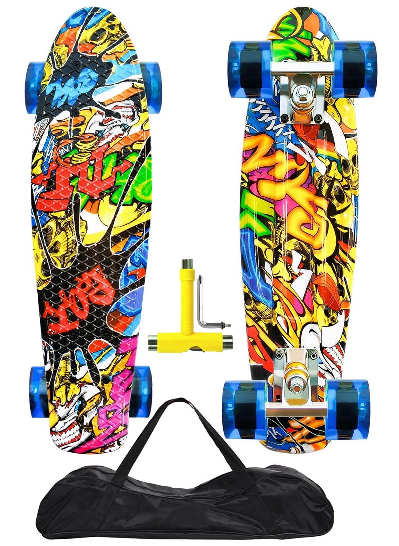 Penny Skateboards 27" Pany Skateboard PU Wheels Fish Shape With Carry Bag & Tool, Blue Skull 