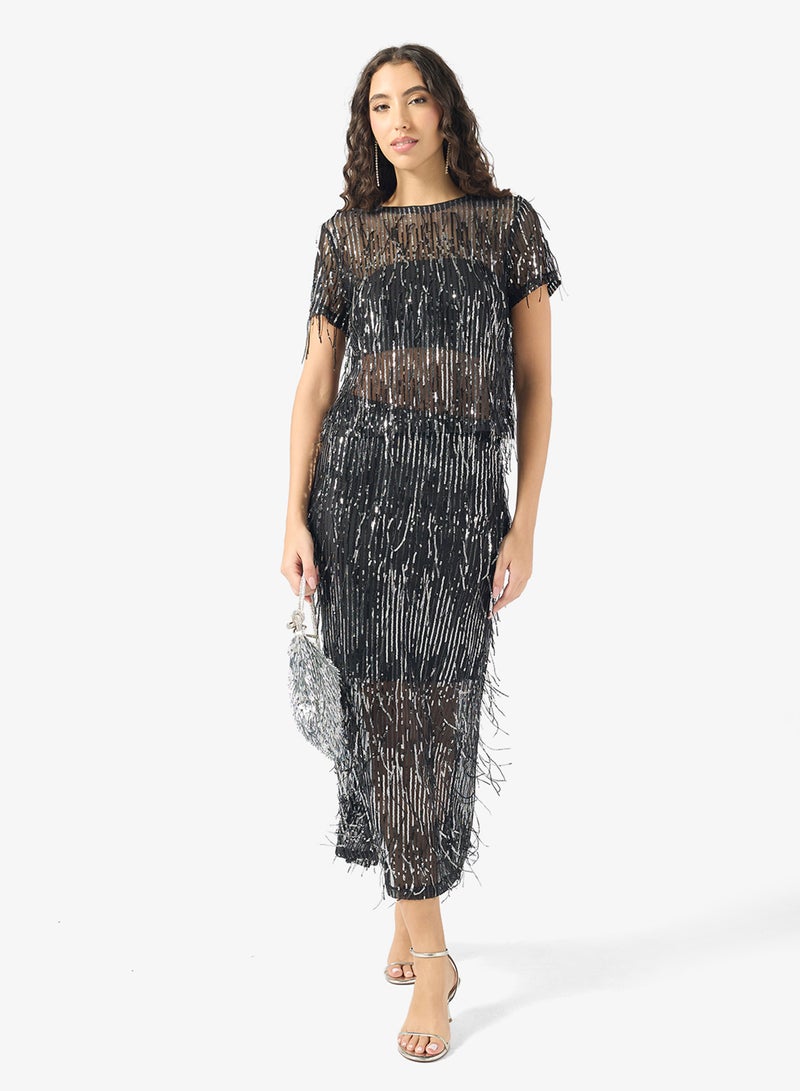 ONLY Sequin Detail Crew Neck Top - Image 4