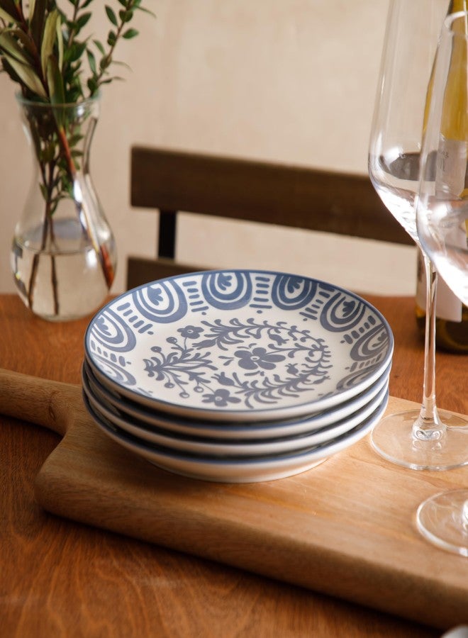 Bloomhouse - 2-Time Oprah’s Favorite Things - Valencia Flor 4 Piece Dessert & Salad Plate Set, 8.75” Stoneware Plates, Mediterranean Floral Decal Design, Microwave & Dishwasher Safe, Iris Blue - Image 5