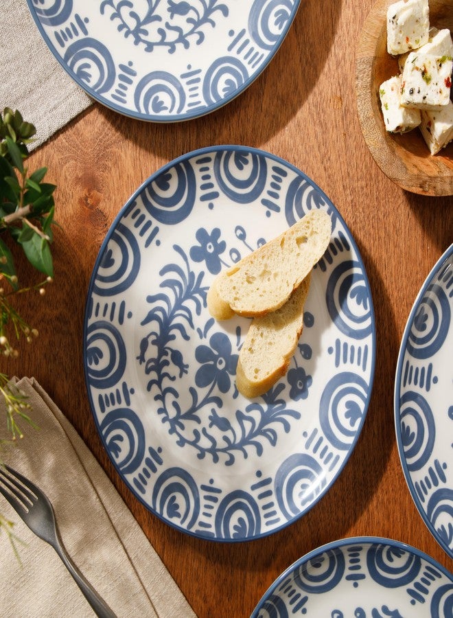 Bloomhouse - 2-Time Oprah’s Favorite Things - Valencia Flor 4 Piece Dessert & Salad Plate Set, 8.75” Stoneware Plates, Mediterranean Floral Decal Design, Microwave & Dishwasher Safe, Iris Blue - Image 4