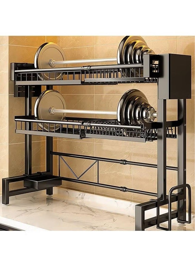 2-layer plate, chopstick drain rack, plate drainer, carbon steel plate rack, sink organizer, stand for kitchen counter organizer storage, with tableware rack, hook, drain rack for large kitchen, black  - Image 3
