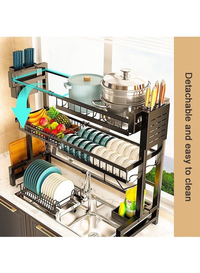 2-layer plate, chopstick drain rack, plate drainer, carbon steel plate rack, sink organizer, stand for kitchen counter organizer storage, with tableware rack, hook, drain rack for large kitchen, black  - Image 4