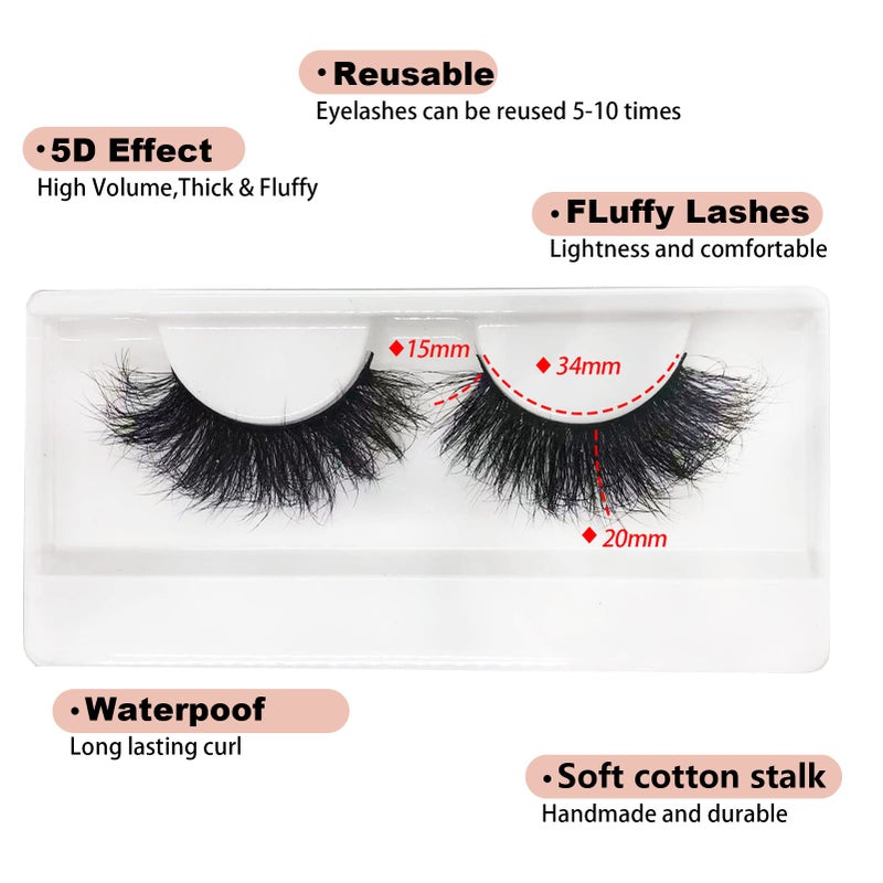 TIKILEY Mink Lashes Fluffy Wispy Eyelashes Mink, 20mm/25mm Long Dramatic D Curl Strip Lashes Cat Eye 3D Mink Lashes Natural False Eyelashes Pack - Image 3