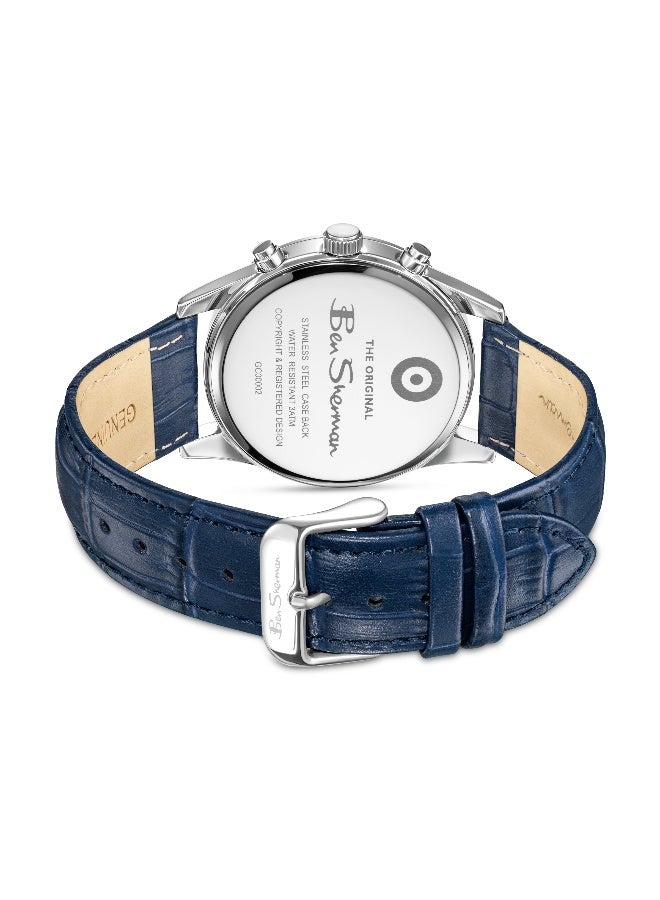 Ben Sherman Cambridge Blue Dial Blue Genuine Leather Strap Chronograph Watch for Men, 42mm - Image 3