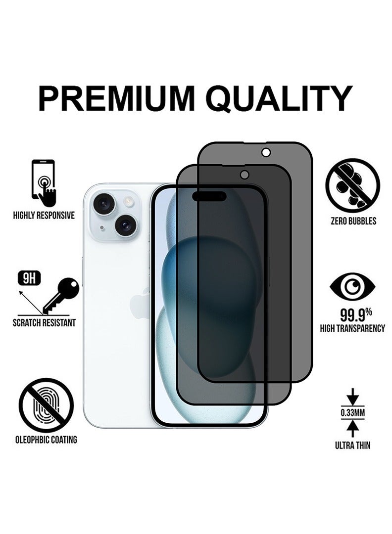 Theodor Pack of 2 Tempered Glass Screen Protector With 9H hardness For APPLE IPHONE 15 Privacy 6.1  - Image 2