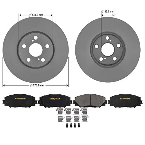 Goodyear Brakes PRK52728F | Front Premium Brake Kit with Pair (2) of AntiOx Coated Brake Rotors and Ceramic Brake Pads fits Pontiac Vibe 10-09; Scion xD 14-08; Toyota Corolla 19-10, Matrix 13-09 - Image 3