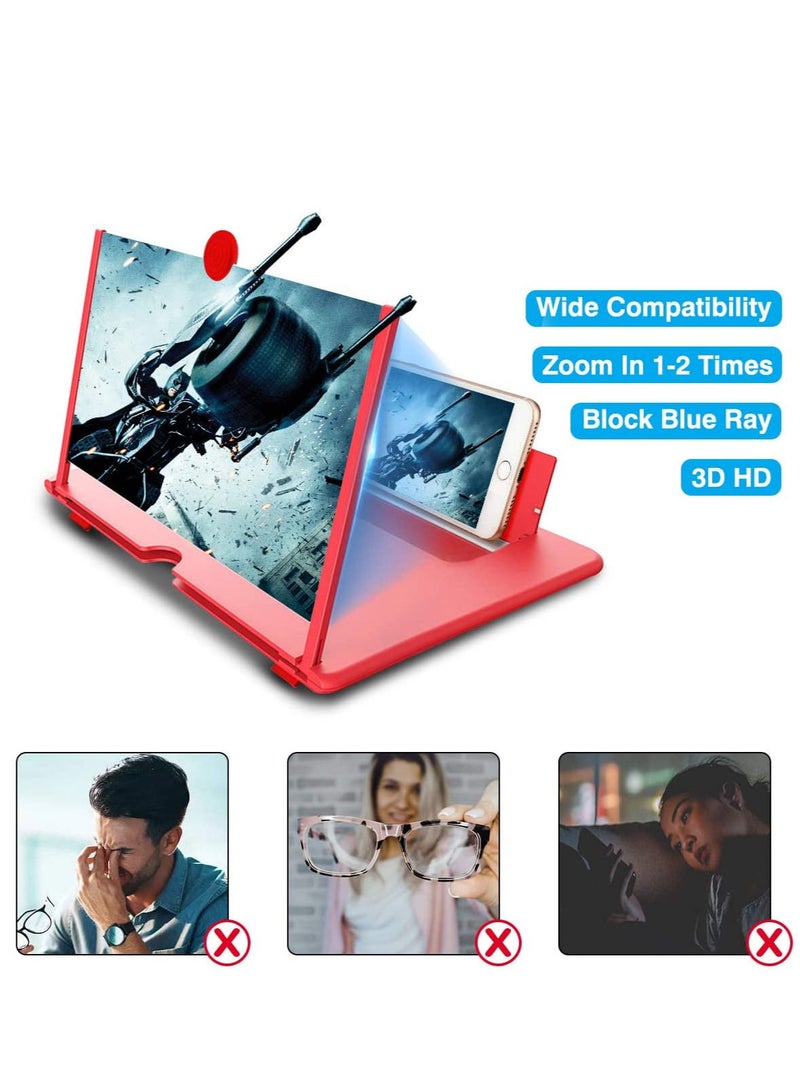 Youqin Home Cell Phone 3D Magnifier Screen Enlarger for Movies, Videos, Reading, Gaming Amplifie with Foldable Stand Holder Compatible All Smartphones Red - Image 2