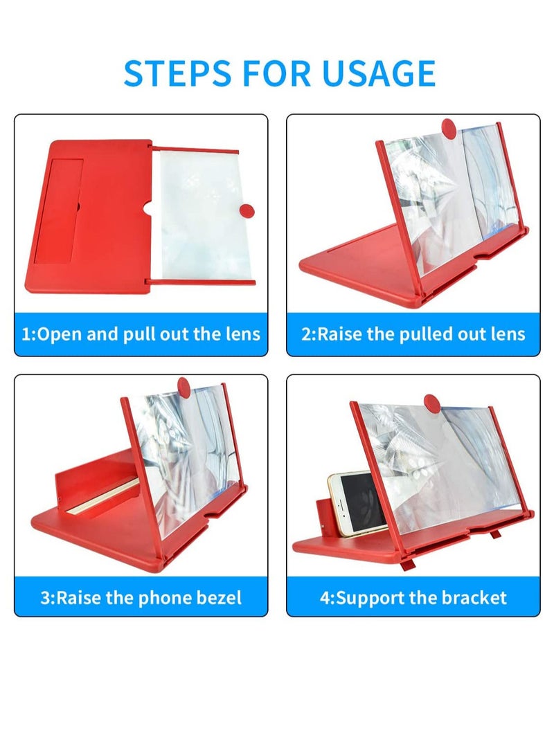 Youqin Home Cell Phone 3D Magnifier Screen Enlarger for Movies, Videos, Reading, Gaming Amplifie with Foldable Stand Holder Compatible All Smartphones Red - Image 4