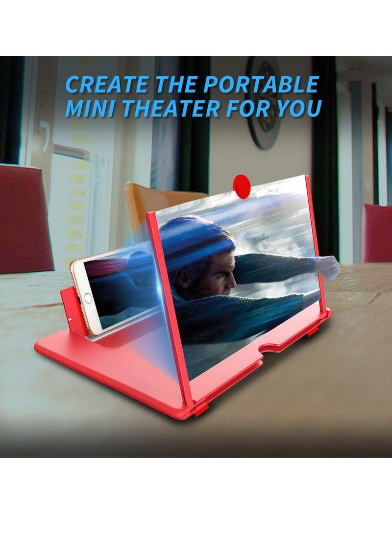 Youqin Home Cell Phone 3D Magnifier Screen Enlarger for Movies, Videos, Reading, Gaming Amplifie with Foldable Stand Holder Compatible All Smartphones Red - Image 3