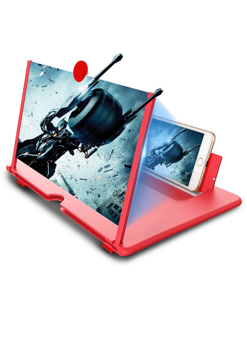 Youqin Home Cell Phone 3D Magnifier Screen Enlarger for Movies, Videos, Reading, Gaming Amplifie with Foldable Stand Holder Compatible All Smartphones Red - Image 1