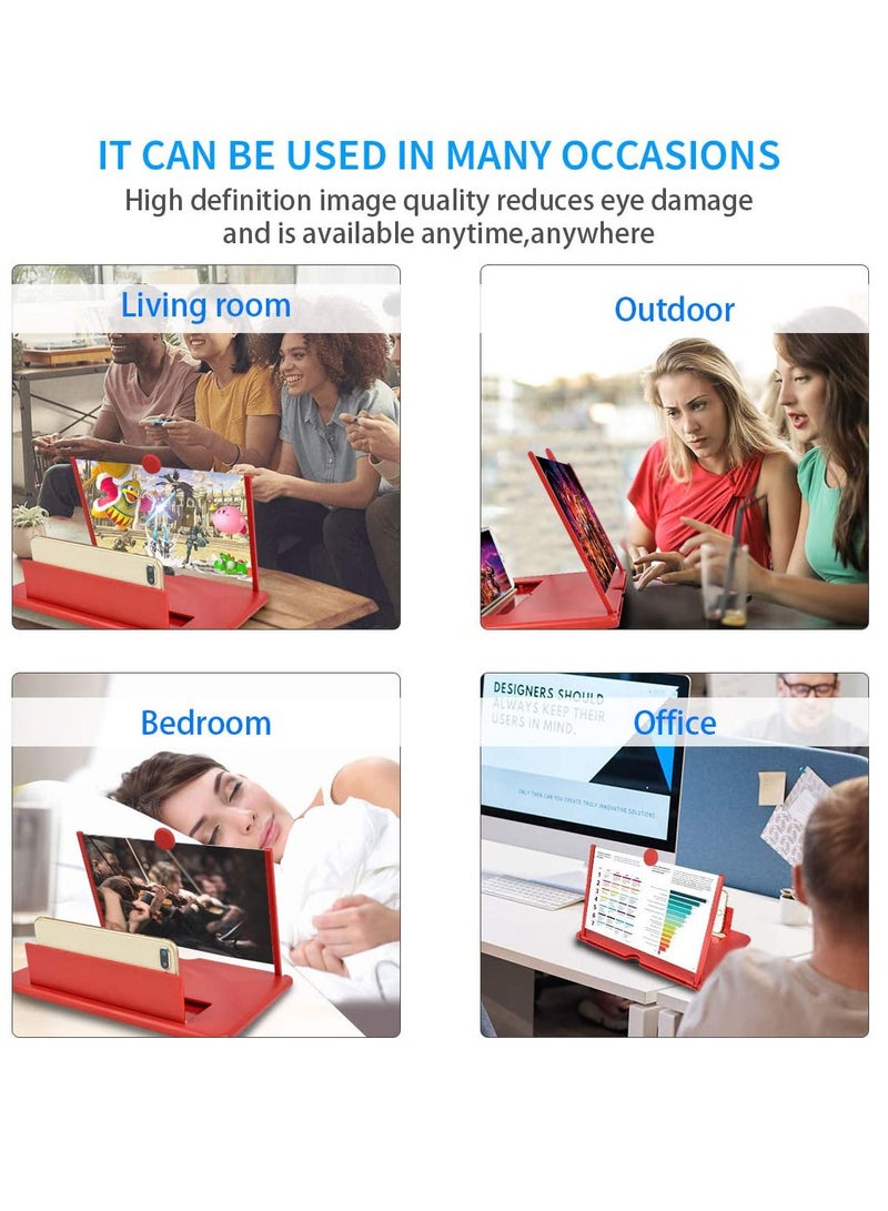 Youqin Home Cell Phone 3D Magnifier Screen Enlarger for Movies, Videos, Reading, Gaming Amplifie with Foldable Stand Holder Compatible All Smartphones Red - Image 5