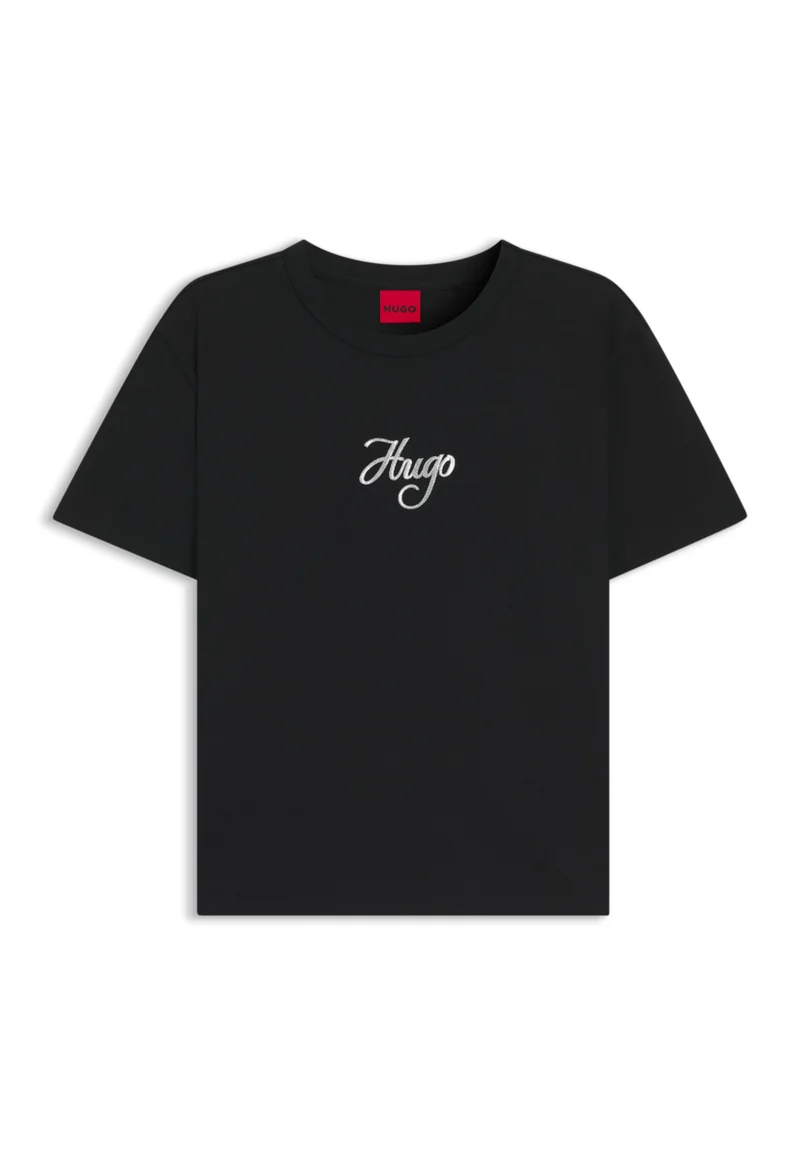 HUGO Cotton-jersey T-shirt with glitter-print details