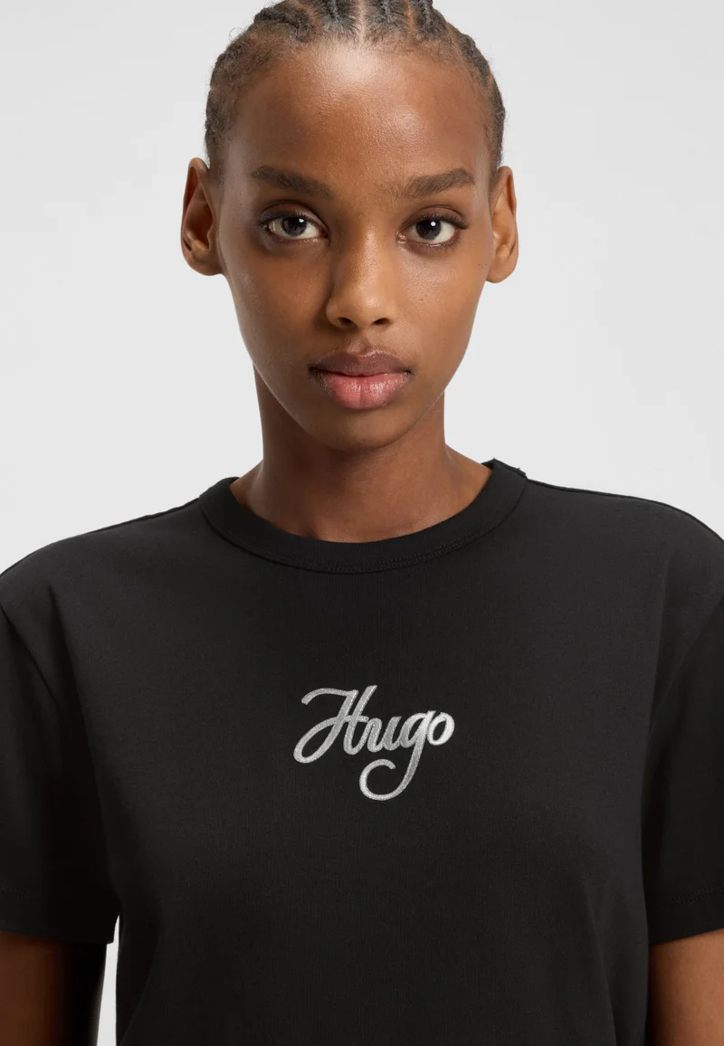 HUGO Cotton-jersey T-shirt with glitter-print details