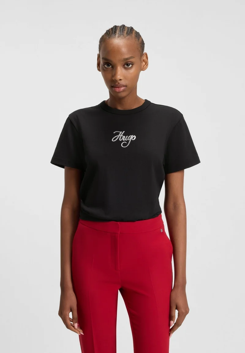 HUGO Cotton-jersey T-shirt with glitter-print details