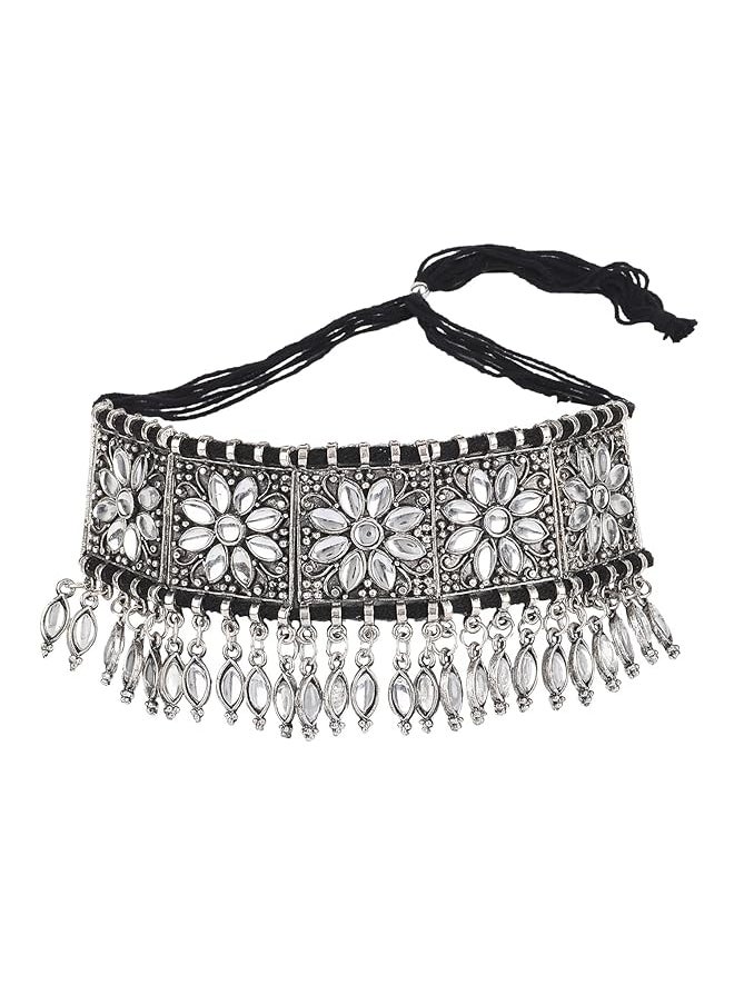 Shining Diva Fashion Latest Stylish Fancy Oxidised Silver Tribal Choker Necklace Jewelery Set For Women 12254S  - Image 5