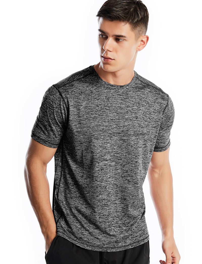 Mens Athletic Shirts Dry Fit Workout Running Gym Tshirt Sports Performance Tee Shirt(XL,Marled Charcoal)