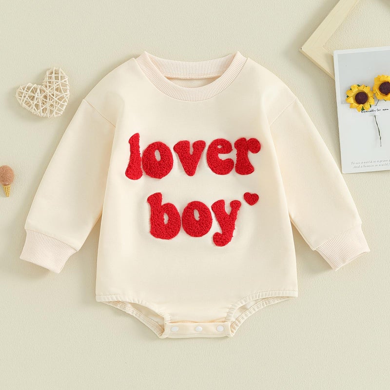 LAGKIYOJ Valentines Baby Girl Outfit Lover Boy Embroidery Long Sleeve Bodysuit Infant Sweatshirt Romper Newborn Spring Bodysuit - Image 2