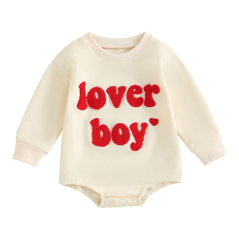 LAGKIYOJ Valentines Baby Girl Outfit Lover Boy Embroidery Long Sleeve Bodysuit Infant Sweatshirt Romper Newborn Spring Bodysuit - Image 1