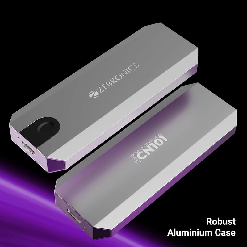 ZEBRONICS حاوية M.2 NVMe، PCIe 3.0، سعة تخزين قصوى 8TB، سرعة نقل تصل إلى 10Gbps، تدعم 2230/2242/2260/2280، موصل Type-C 3.2 Gen2، دعم ويندوز، ماك، لينوكس، هيكل من الألمنيوم (CN101) - Image 3