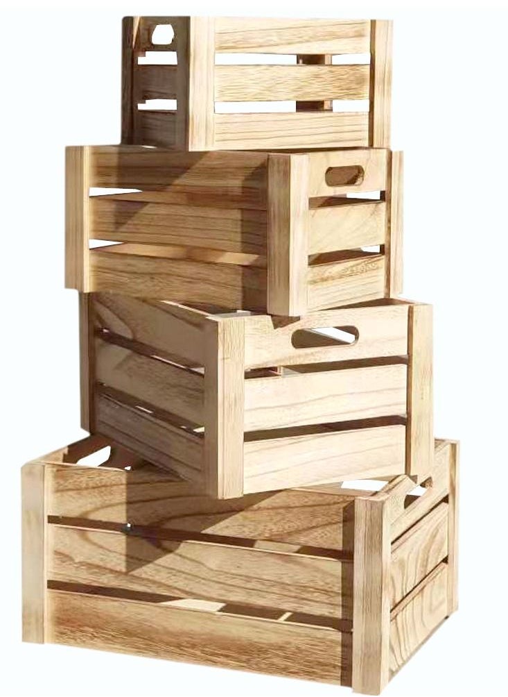 LINGWEI LINGWEI Decorative Wooden Storage Crates 4 piece Set  - Image 1