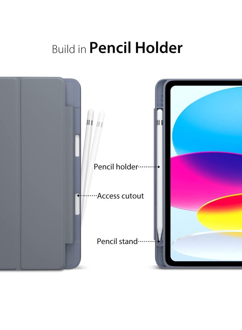 ELTRAZONE Smart Auto Wake/Sleep Cover with Built-in Pencil Holder Trifold Case for Apple iPad 10th Generation (Model A2696 A2757) - Lavender - Image 3