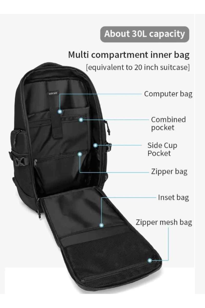 أوزوكو حقيبة ظهر OZUKO 9588 متعددة الوظائف – مقاومة للماء، تتسع لجهاز لابتوب بحجم 15.6 إنش، بتصميم رياضي للسفر، بنقشة التمويه (كامو) - Image 3