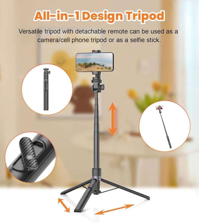 TONEOF 68''/173cm Selfie Stick Tripod for Camera,All-in-1 Phone Tripod with Wireless Remote Control,360° Rotatable Phone Holder, Portable Tripod Monopod Stand for Phone/Small Cameras-Black Gold - Image 5