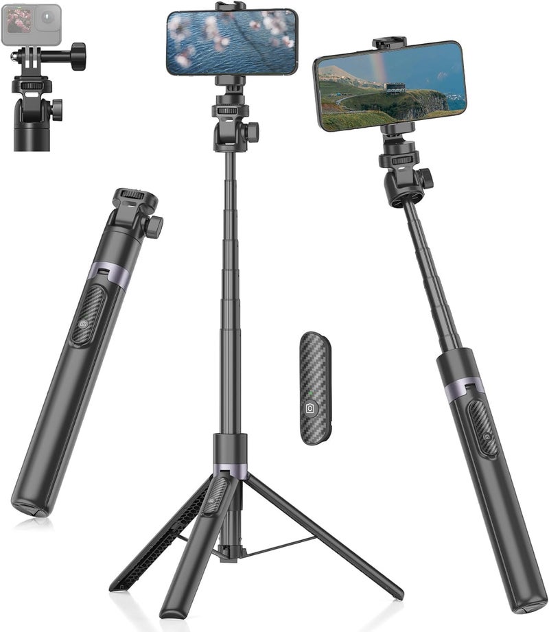TONEOF 68''/173cm Selfie Stick Tripod for Camera,All-in-1 Phone Tripod with Wireless Remote Control,360° Rotatable Phone Holder, Portable Tripod Monopod Stand for Phone/Small Cameras-Black Gold - Image 1